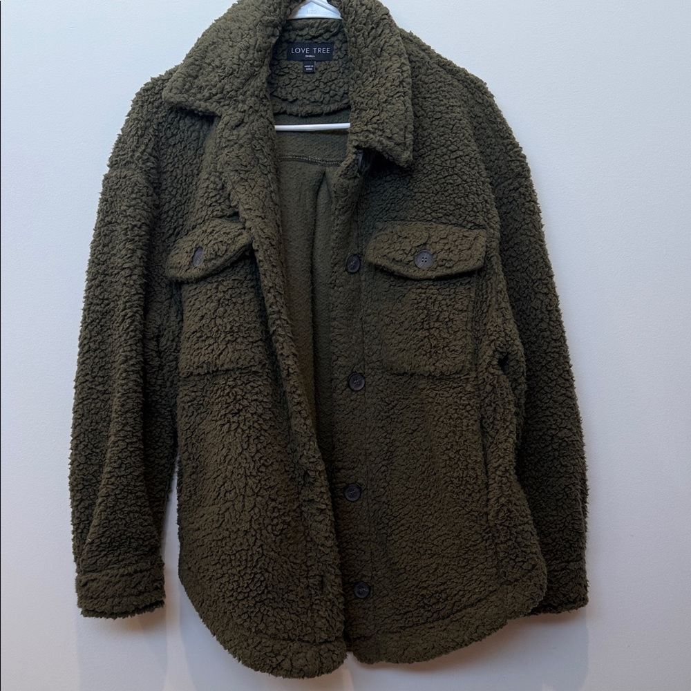 Love Tree Men's Forest Green Sherpa Jacket